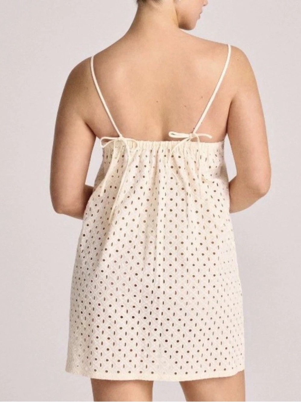 Vitamin A Cream Eyelet Spaghetti Strap Mini Coverup Dress